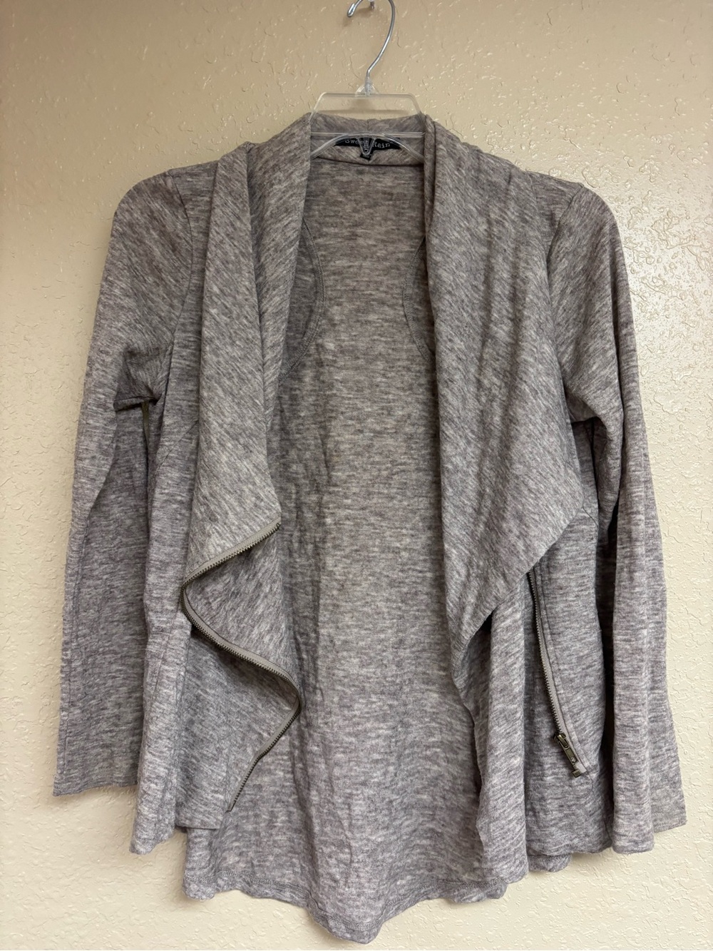 Sweet Rain Heather Gray Open-Front Draped Cardigan